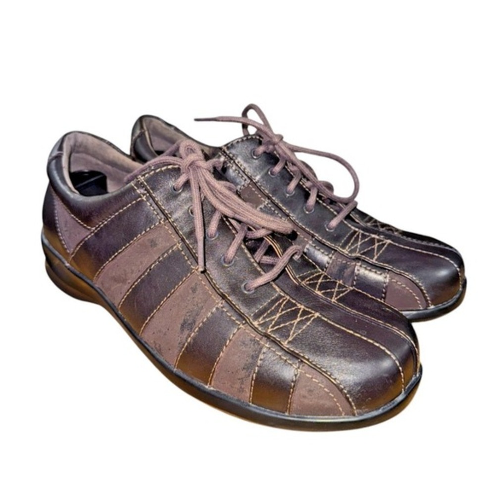 Aetrex Walking Shoes Women 9 Pre-Owned Brown Leather Suede Sneakers LaceUp E731W